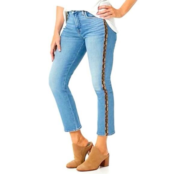 Jen7 for 7 For All Mankind Crest Ankle Straight Snakeskin Stripe Denim Jeans 8 - Picture 10 of 10